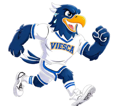Halcón, mascota de la escuela, corriendo con playera de la Viesca